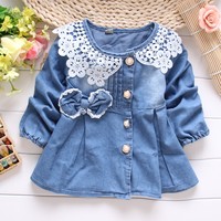 1pcs baby girls kids autumn clothing jeans outwear baby girls clothing bownot