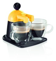 Brandani melita Express Espresso-/Kaffeemaschine & 2 Glastassen Gelb/Alu-Schwarz