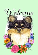 Garden Indoor/Outdoor Welcome Flag (Flowers) - Longhaired Chihuahua 630471