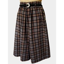 Boutique Vintage 70s Retro Plaid Wool High Waist Gaucho Pants Split Skirt Grey S