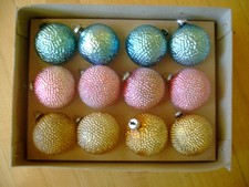 12 Vintage Mini Feather Tree Bumpy Christmas Ornaments Mercury Glass Orig Box