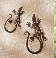 Metall Deko Gecko 2-er Set, Geckos, Eidechse,  Gartendeko, Tierfigur, Wandhänger