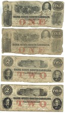 4 Note Lot Bank South Carolina Charleston Two $2 and $1 1861 1862 Good Condition