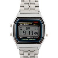 Retro Armbanduhr Edelstahl Oldschool 80er Style Watches Digital Splitter Silber