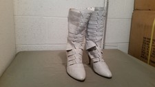 Vintage White Leather Bandage "Slashed" Cutwork Boots Size 6