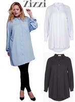 Trendy ZIZZI Boyfriend HEMD BLUSE Longbluse Blusenhemd Lang Blau Weiss Schwarz