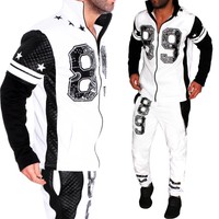 Herren Jogginganzug Jogging College Jacke Hose Sportanzug Fitness Weiß S-4XL NEU