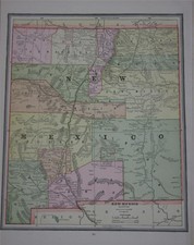 1889 New Mexico Antique Color Atlas Map* w/ Area & Population. 127 years-old!