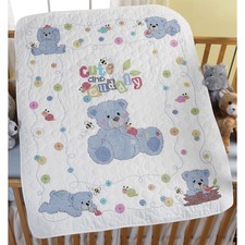 Cute & Cuddly Bear Crib Cover Stamped Cross Stitch Kit-34"X43"
