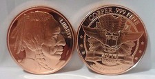 Five 1 oz. Indian Head .999 Fine Copper Bullion Art Round Coin Free Shipping