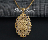 Allah Strass Ketten Anhänger inkl. lange Goldkette Halskette 24 Karat Vergoldet*