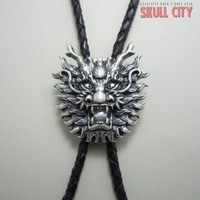 SILVER PLATED WHITE PEARL DRAGON BOLO TIE - Western Krawatte versilbert Silber
