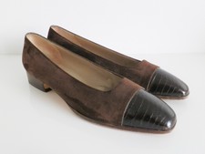 Vtg 60s Salvatore Ferragamo Brown Suede Cap Toe Heels Us Sz 6 Aa Made in Italy