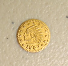 1857 Round Indian Head 25¢ California Fractional Gold Token Uncirculated
