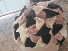 Vintage 1940's Black Gold Tan Velvet & Net Cap Church Hat Union Made