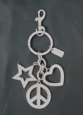 NEW Coach RARE Heart Peace Star Swarvoski Crystal Spinner Key Chain Charm Pave