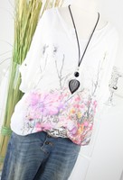 Made in ITALY Shirt Tunika BLUSE 2 TLG mit TOP Weiß Blumen Flower 36 38 40 S M 