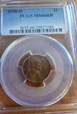 New listing
1936D lincoln wheat cent Pcgs ms66Rb