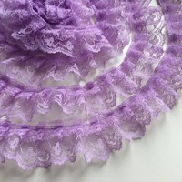 Doppelte gerüschte Tüll Spitze,Flamenco,Puppen,Borte,Flieder,33mm,lfm