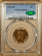 1914-D Pcgs Xf45 Lincoln Cent - Key Date - Cac Stickered