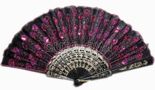 Peacock Rose red Sequins Fan Fabric Cloth Plastic wedding fan