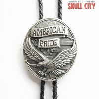 SILVER PLATED AMERICAN PRIDE BOLO TIE - Western Krawatte versilbert Silber echt
