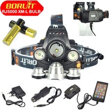Hunting BORUiT 13000LM 3*XM-L T6 Headlamp Head Light Torch+2*18650+EU Charger