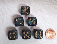Dice - Custom Chx *6* 16mm *Leprechauns* On Scarab Jade w/Gold Pips & #1 Elves!