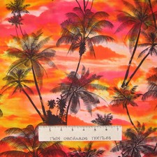 Nautical Fabric - Palm Tree Orange Tropical Sunset - Benartex Kanvas Studio YARD