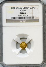 1856 Octag Liberty G25C California Fractional Gold / Bg-111 Ngc Ms65