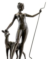 Bronzefigur Mythologie - Diana mit Reh - sign. McCartan