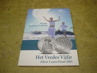 Niederlande , 2005 , 5 Euro Silber PP , Frieden und Freiheit im Original Folder