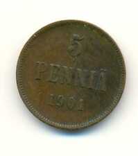 Finland Under Russia Nicholas Ii 5 Pennia 1901 Xf