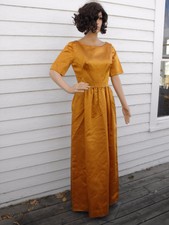 60s Satin Gown Party Dress Rich Harvest Gold Vintage S
