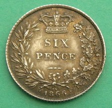 1866 - Victoria - Sixpence Die 16 - Young Head Wreath Reverse - A/Unc - Sn8572