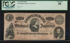 Ac T-65 $100 1864 Confederate Csa Pcgs 30 . Lucy Pickens note