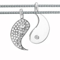 2 Partner Yin Yang Anhänger für Mann und Frau mit 2 Ketten Echt Silber 925 Neu