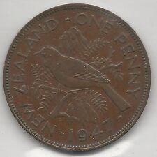 New Zealand, 1947, Penny, Bronze, Km#13, Extra Fine (001)