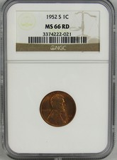 1952-S Lincoln Cent Ngc Ms66Rd
