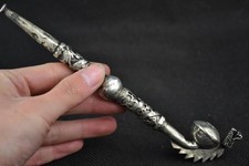 Old Decorated Handwork Miao Silver Carving Dragon Exorcism Smoking Tool