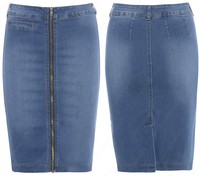 Denim Reißverschluss Bleistiftrock Womens Schlauchrock Stretch Damen