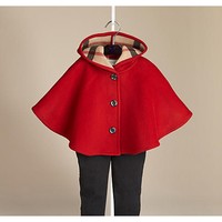 Baby Girl Kids Classic Plaid Cute Hooded Cloak Poncho Woolen Outwear Coat 18M-9T