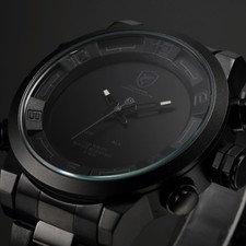 SHARK LED Day Date Alarm Black Stainless Steel Men's Army Quartz Sport Watch