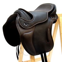 Baumloser Dressur Sattel LEEDS aus Rindsleder Braun/Schwarz Mit Klettkissen NEU