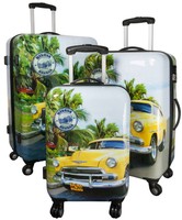 Koffer Havana Cuba Taxi Gelb Palmen Grün Reisekoffer Trolley Hartschale Bowatex