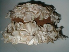 Ladies 1950s Beige Brown Floral Pillbox Church Antique Vintage Hat