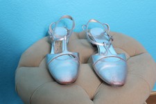 Town & Country Vintage Silver T- Strap Dance Pinup Shoes Kitten Heels Size 8.5?