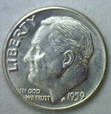1959 D Silver Uncirculated Bu Roosevelt Dime Ten Cent Coin from Nice 10c Roll #R
