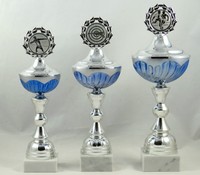 3er Serie Pokale 41 - 35 cm in Silber/Blau  inkl. Gravur und Emblem E116