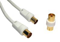 GG1471  Coaxial TV / AV Antennenkabel Stecker auf Stecker 5m + Koppler